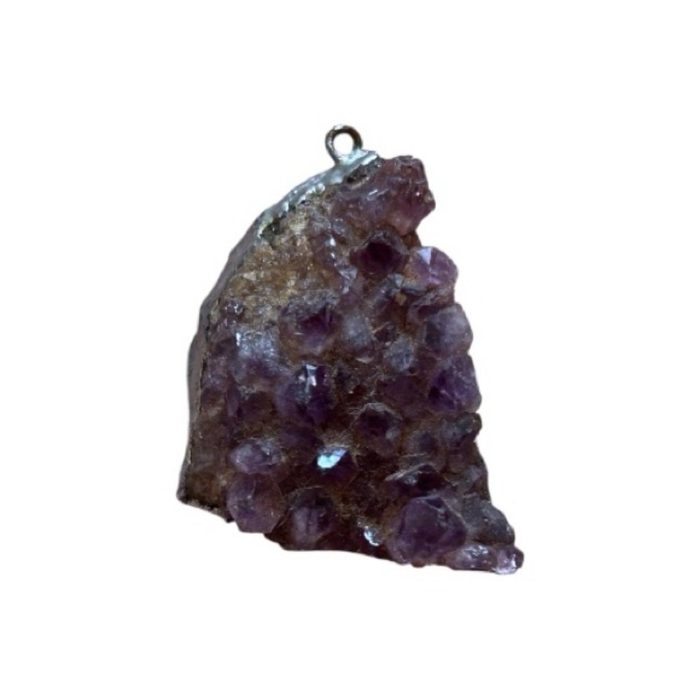 Vintage Large Natural Raw Amethyst Gemstone Pendant Silver Detail